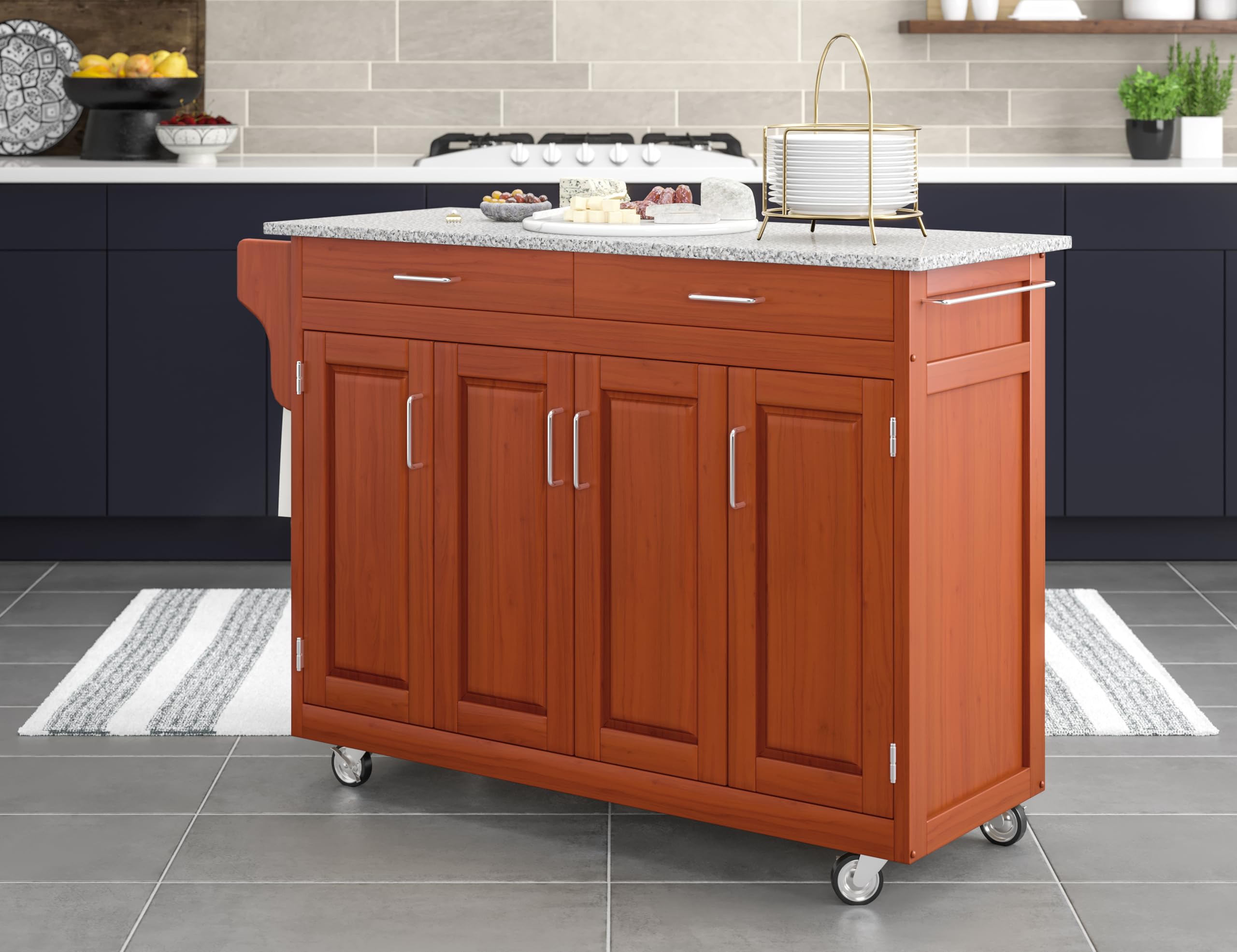 Create-a-Cart Cottage Oak 4 Door Cabinet Kitchen Cart with Gray Granite Top by Home Styles