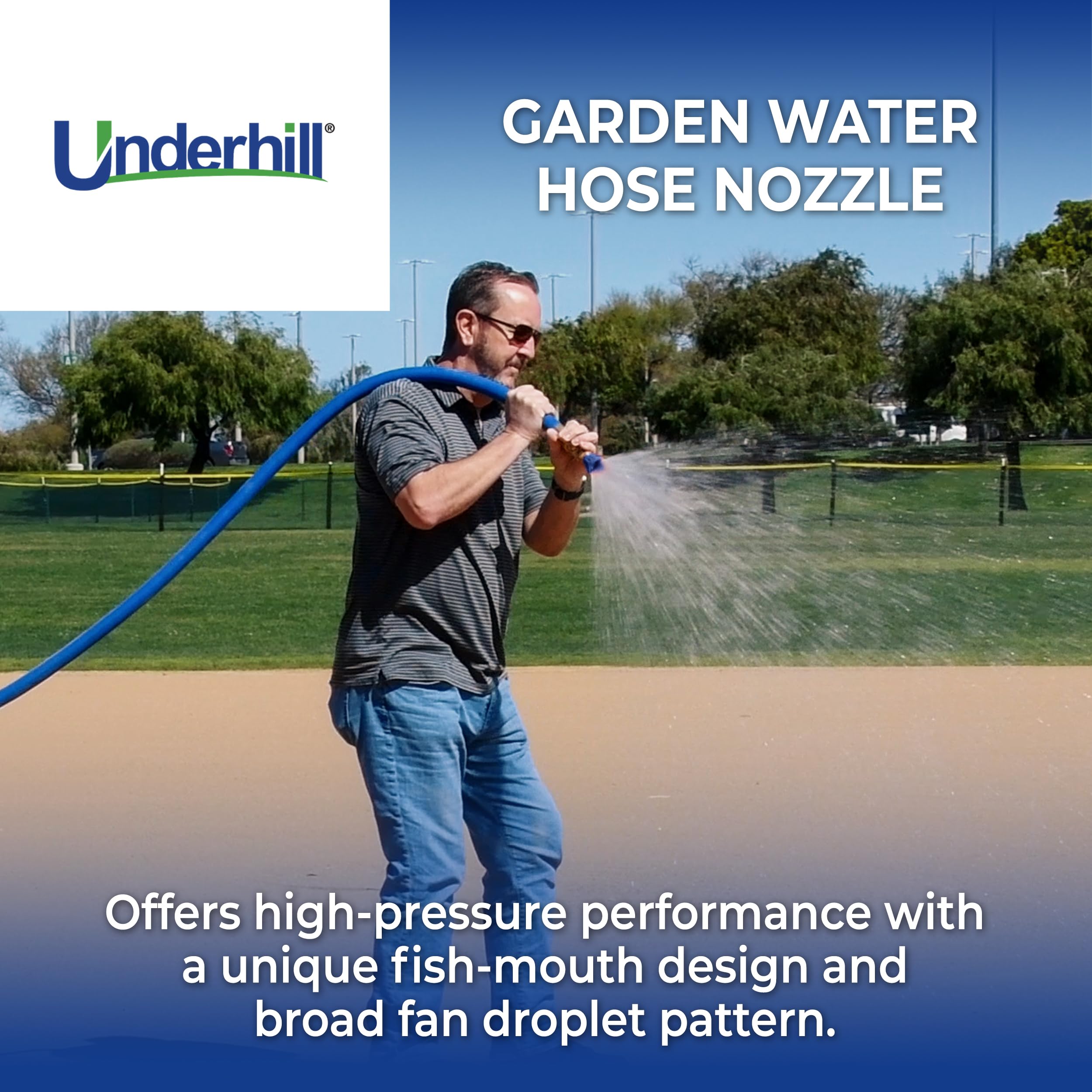 Underhill Precision Cloudburst Garden Water Hose Nozzle, Sprayer, 48 GPM 80 PSI, 3/4-Inch Thread Inlet, Heavy-Duty Brass and Rubber, HN4800