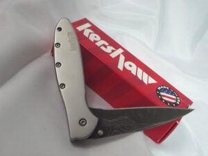 kershaw damascus steel leek assisted opening stainless handles