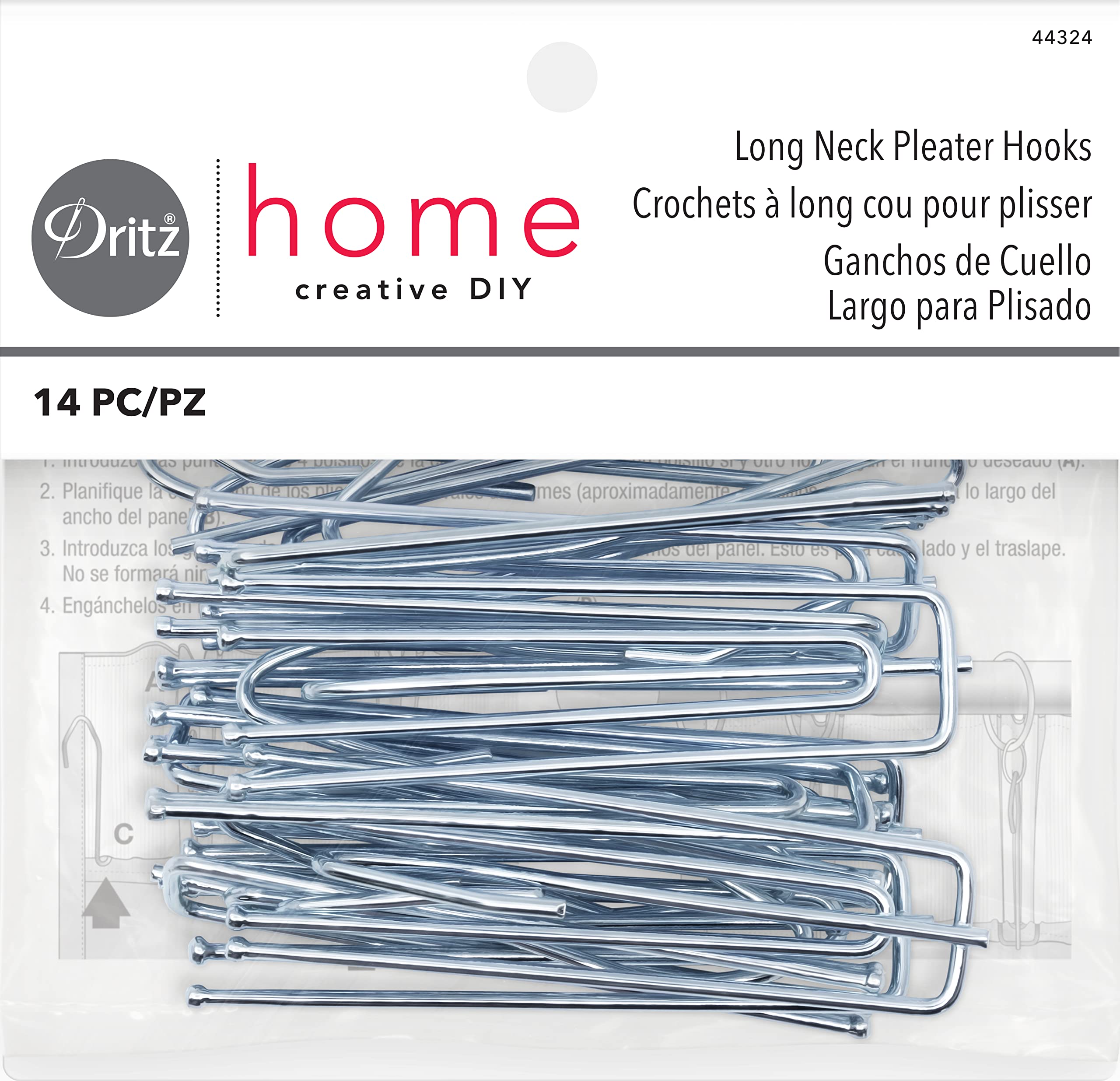 Dritz Home 44324 Long Neck Pleater Drapery Hooks (14-Piece) , Silver