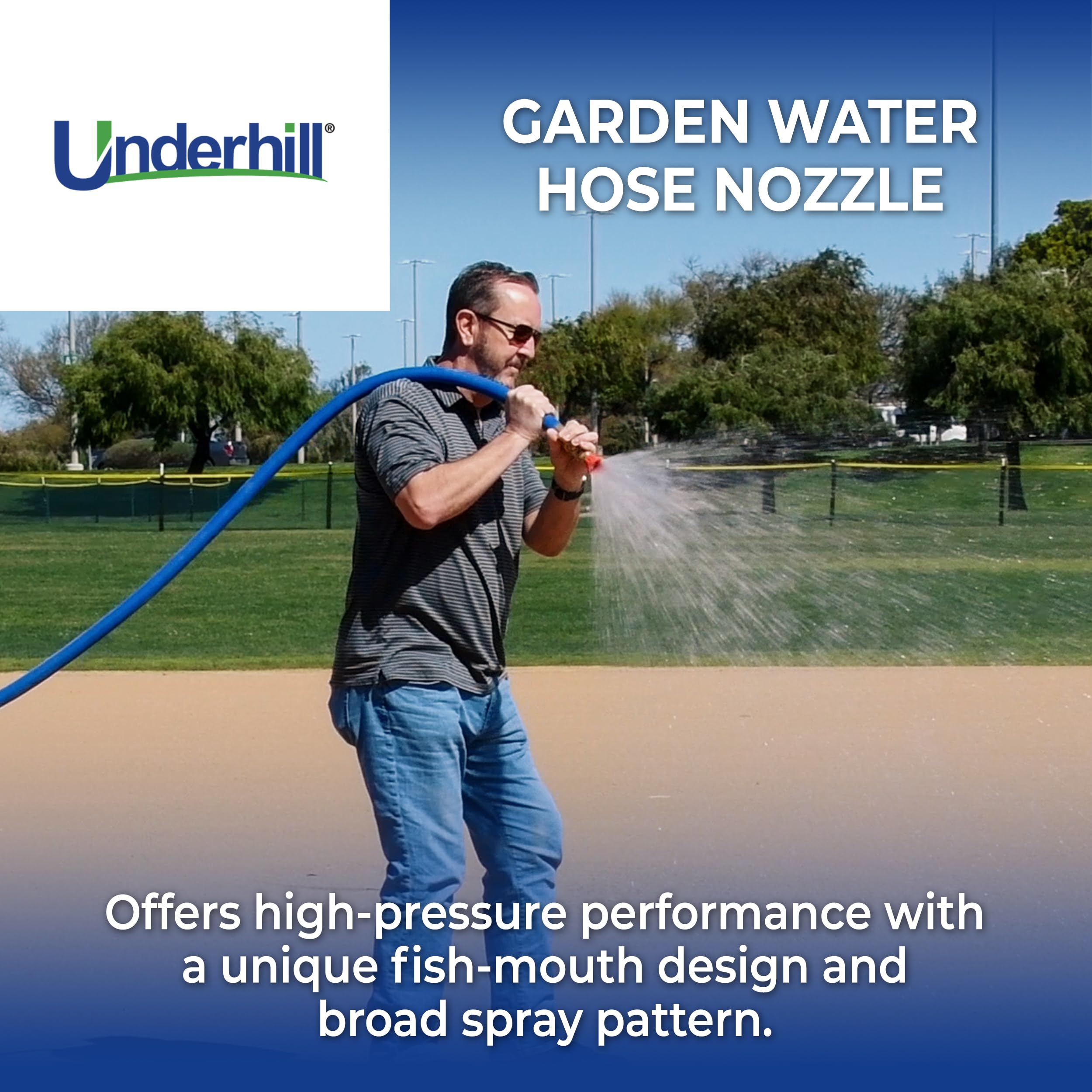 Underhill Precision Cyclone Garden Water Hose Nozzle Sprayer, 50+ GPM 80 PSI, 3/4-Inch Thread Inlet, High Pressure Heavy-Duty Brass and Rubber, HN5000