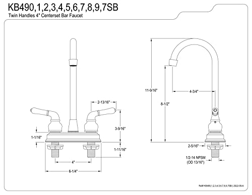 Kingston Brass KB499 Magellan Bar Faucet, 4-3/4", Brushed Nickel/Polished Brass