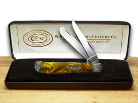 CASE XX Engraved Bolster Series Butter Rum Corelon Mini Trapper Pocket Knives