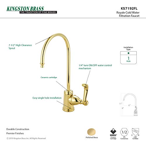 Kingston Brass Gourmetier KS7192FL Royale Single Handle Water Filtration Faucet, Polished Brass