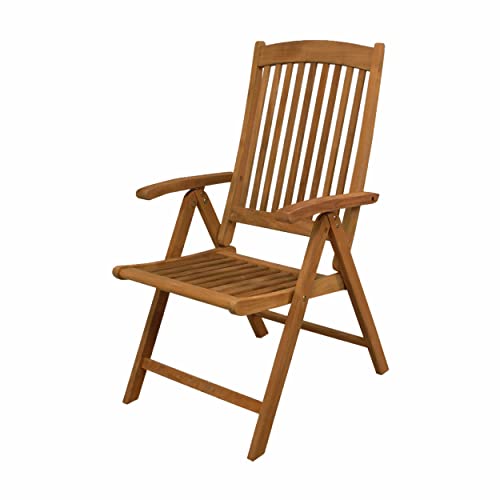 SeaTeak Avalon Multi-Position Folding Chair with Arms | Teak Folding Chair | Wooden Patio Chairs | Oiled Finish | 42" L x 23" W x 27" H