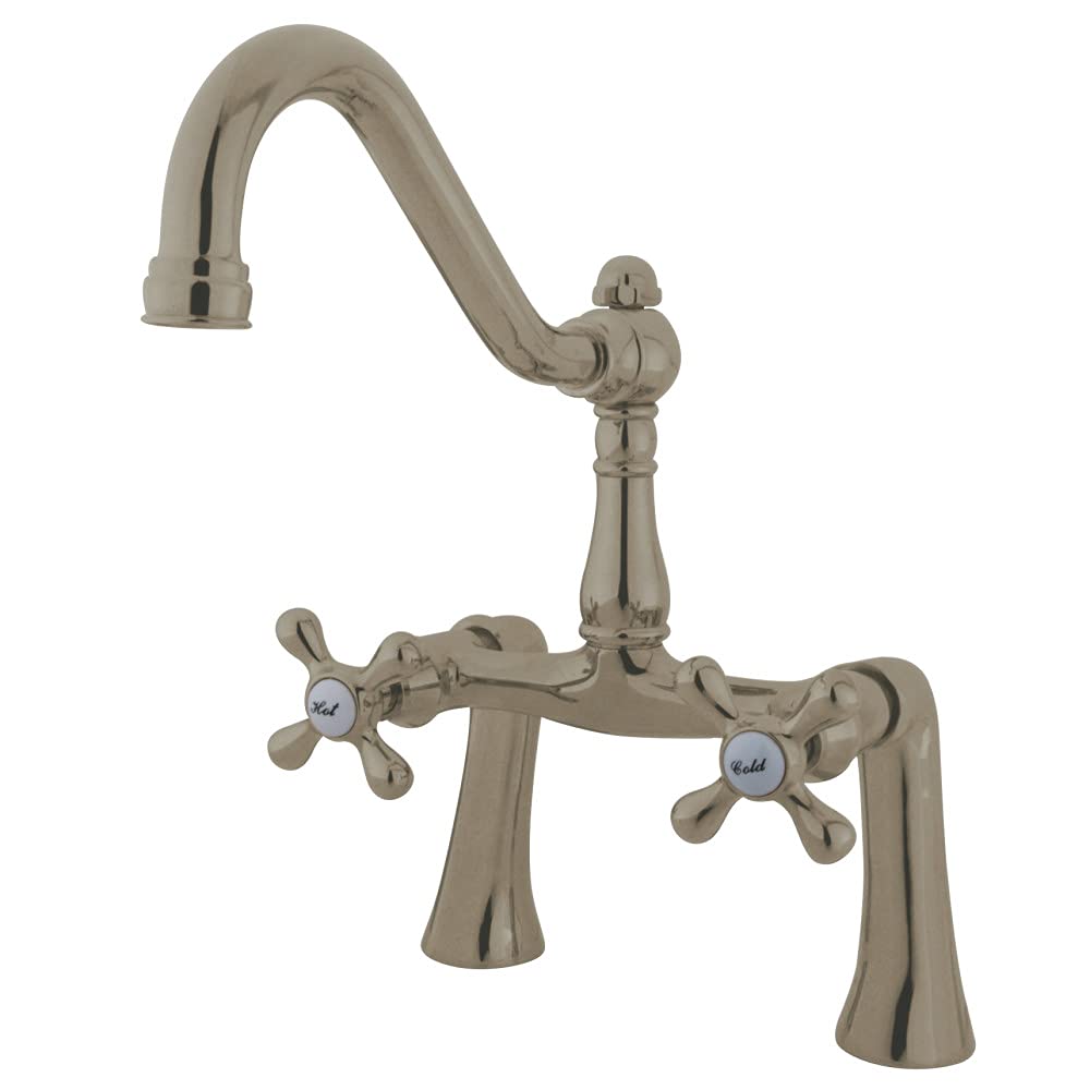 Kingston Brass KS3238AX Restoration Clawfoot Faucet with Handle, Brushed Nickel, 7 x 10.81 x 12.63