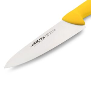 ARCOS Chef Knife 8 Inch Nitrum Stainless Steel and 200 mm blade. Professional Multipurpose Cooking Knife. Ergonomic Polypropylene Handle. Series 2900. Color Yellow