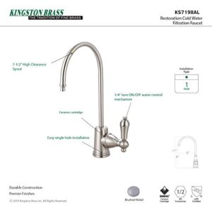 Kingston Brass Gourmetier KS7198AL Restoration Single Handle Water Filtration Faucet, Brushed Nickel,6-Inch spout reach