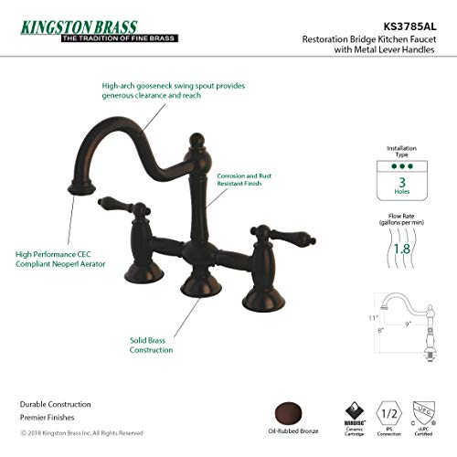 Kingston Brass KS3785AL Restoration Bridge Kitchen Faucet, Oil Rubbed Bronze