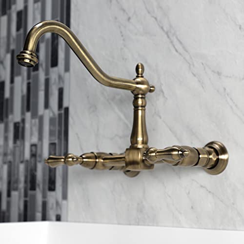 Kingston Brass KS1243AL Heritage Bridge Kitchen Faucet, 9-7/16 inch in Spout Reach, Antique Brass