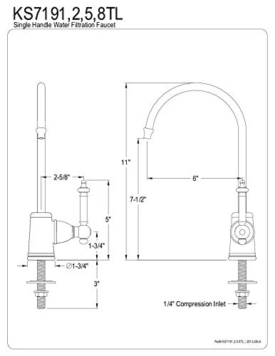 Kingston Brass Gourmetier KS7192TL Templeton Single Handle Water Filtration Faucet, Polished Brass 6-Inch spout reach