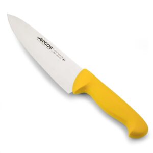 arcos chef knife 8 inch nitrum stainless steel and 200 mm blade. professional multipurpose cooking knife. ergonomic polypropylene handle. series 2900. color yellow