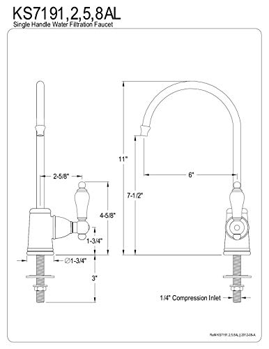 Kingston Brass Gourmetier KS7198AL Restoration Single Handle Water Filtration Faucet, Brushed Nickel,6-Inch spout reach