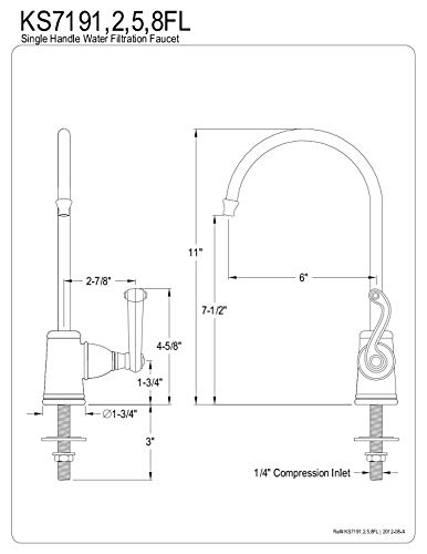 Kingston Brass Gourmetier KS7192FL Royale Single Handle Water Filtration Faucet, Polished Brass