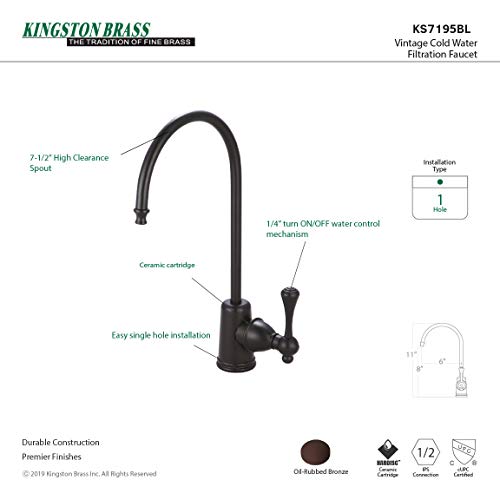 Kingston Brass Gourmetier KS7195BL Vintage Single Handle Water Filtration Faucet, Oil Rubbed Bronze