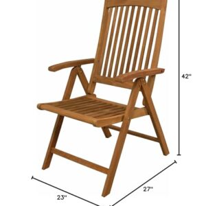 SeaTeak Avalon Multi-Position Folding Chair with Arms | Teak Folding Chair | Wooden Patio Chairs | Oiled Finish | 42" L x 23" W x 27" H