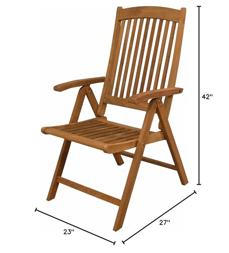 SeaTeak Avalon Multi-Position Folding Chair with Arms | Teak Folding Chair | Wooden Patio Chairs | Oiled Finish | 42" L x 23" W x 27" H