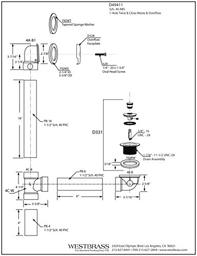 Westbrass Twist & Close Sch. 40 ABS Bath Waste with One-Hole Elbow, Satin Nickel, D49411-07