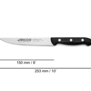 ARCOS Kitchen Knife 6 Inch Stainless Steel. Professional Kitchen Knife for Peeling Fruits and Vegetables. Ergonomic Polyoxymethylene Handle and 150mm Blade. Series Maitre. Color Black