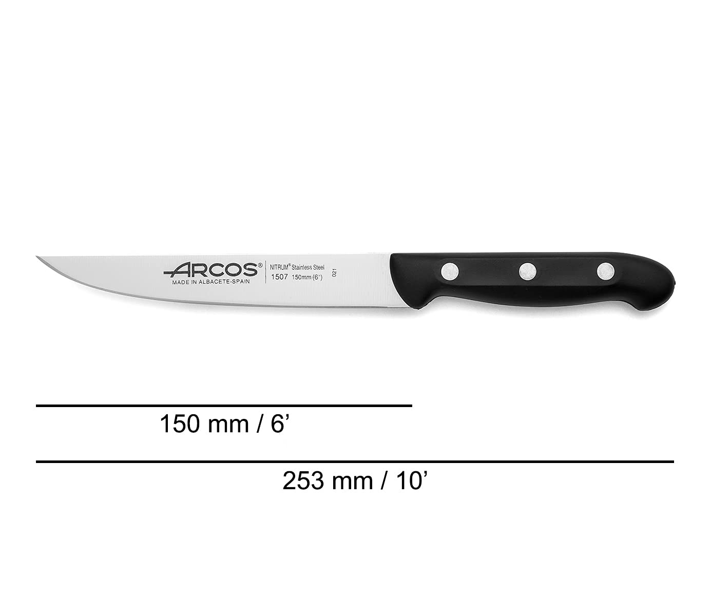 ARCOS Kitchen Knife 6 Inch Stainless Steel. Professional Kitchen Knife for Peeling Fruits and Vegetables. Ergonomic Polyoxymethylene Handle and 150mm Blade. Series Maitre. Color Black