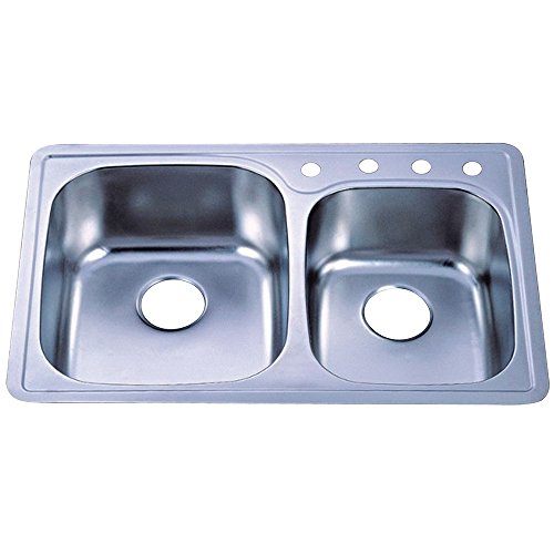 Kingston Brass Gourmetier GKTDD3322C Studio Self-Rimming Double Bowl Kitchen Sink, Brushed Stainless Steel