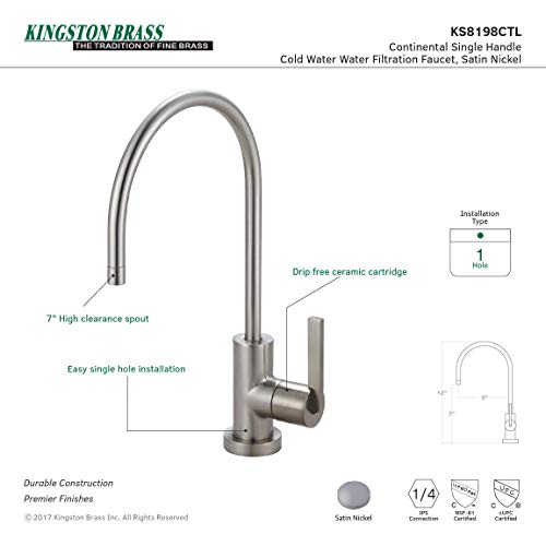 KINGSTON BRASS KS8198CTL Continental Water Filtration Faucet, Brushed Nickel