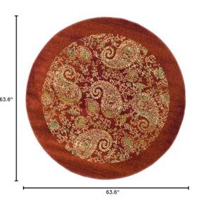 SAFAVIEH Lyndhurst Collection 5'3" Round Red / Multi LNH224B Traditional Paisley Non-Shedding Dining Room Entryway Foyer Living Room Bedroom Area Rug