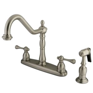 kingston brass kb7758blbs english vintage 8-inch deck kitchen faucet with brass sprayer, 8-5/8-inch, brushed nickel