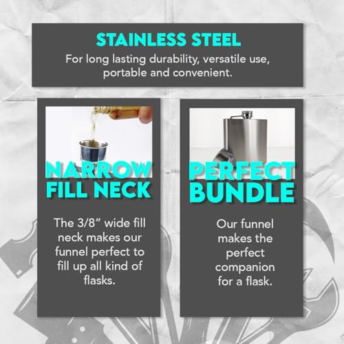 SE Stainless Steel Funnel for Flasks, Small Metal Funnel for Filling Drinking Liquor Flask, Transferring Oil, Juice, Milk, Attached Screw-On Cap