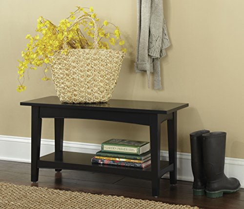 Alaterre Furniture Shaker Cottage Bench with Shelf, 36" W, Charcoal Gray