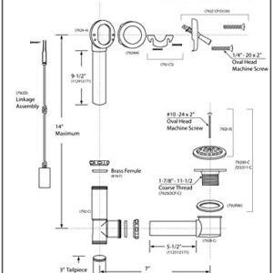 Westbrass D323-26 14-Inch 20 Gauge Brass Trip Lever Bath Waste and Overflow with Grid