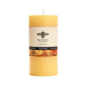 big dipper wax works beeswax pillar candle, 90-hour long burn, pure beeswax candle, large 3" x 6"