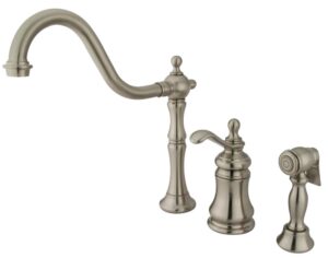 kingston brass ks7808tplbs templeton widespread kitchen faucet with brass sprayer, satin nickel,8-inch center