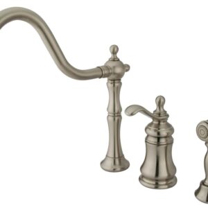 Kingston Brass KS7808TPLBS Templeton Widespread Kitchen Faucet with Brass Sprayer, Satin Nickel,8-Inch Center