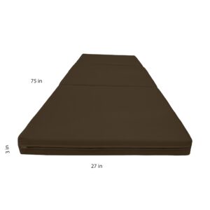 D&D Futon Furniture Brown Trifold Foam Beds 3 x 27 X 75 Inch, Floor Tri-Fold Bed, High Density Foam 1.8 Pounds