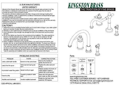 Kingston Brass KS1811PLBS Heritage Widespread Kitchen Faucet, Polished Chrome,11 x 9.63 x 2.5