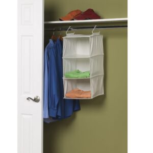 Household Essentials 311342 Hanging Closet Organizer | 3 Pocket Shelves | Natural Canvas