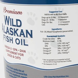 Life Line Pet Nutrition Wild Alaskan Fish Oil Omega-3 Supplement for Skin & Coat – Supports Brain, Eye & Heart Health in Dogs & Cats, 66oz