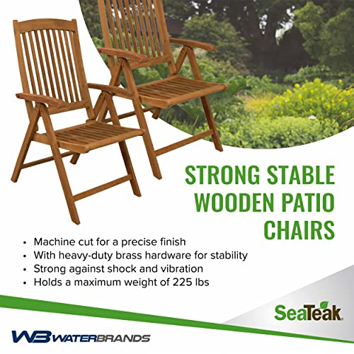 SeaTeak Avalon Multi-Position Folding Chair with Arms | Teak Folding Chair | Wooden Patio Chairs | Oiled Finish | 42" L x 23" W x 27" H