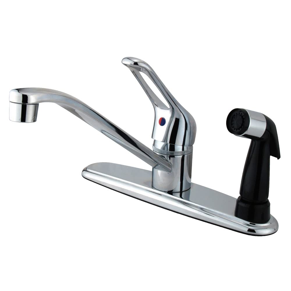 Kingston Brass KB563 Wyndham Single Loop Handle Kitchen Faucet with Deck Black Sprayer, 8-Inch, Polished Chrome