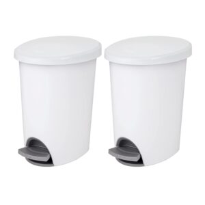 sterilite 2.6 gallon ultra stepon wastebasket w/ lid, small plastic trash can for the bathroom, bedroom, or dorm, pedal and liner, white, 2-pack