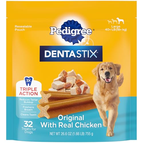 PEDIGREE DENTASTIX Large Dog Dental Treats Original Flavor Dental Bones, 1.72 lb. Pack (32 Treats)