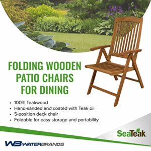 SeaTeak Avalon Multi-Position Folding Chair with Arms | Teak Folding Chair | Wooden Patio Chairs | Oiled Finish | 42" L x 23" W x 27" H