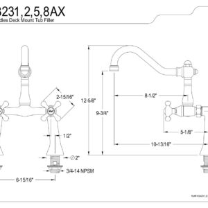 Kingston Brass KS3238AX Restoration Clawfoot Faucet with Handle, Brushed Nickel, 7 x 10.81 x 12.63