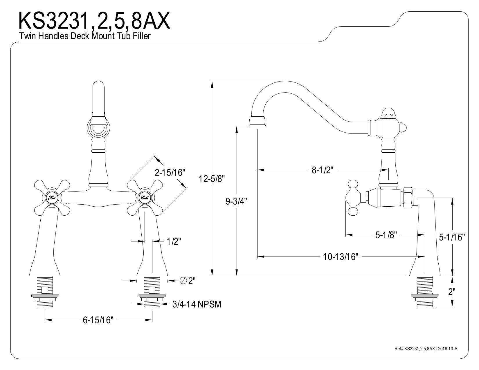 Kingston Brass KS3238AX Restoration Clawfoot Faucet with Handle, Brushed Nickel, 7 x 10.81 x 12.63