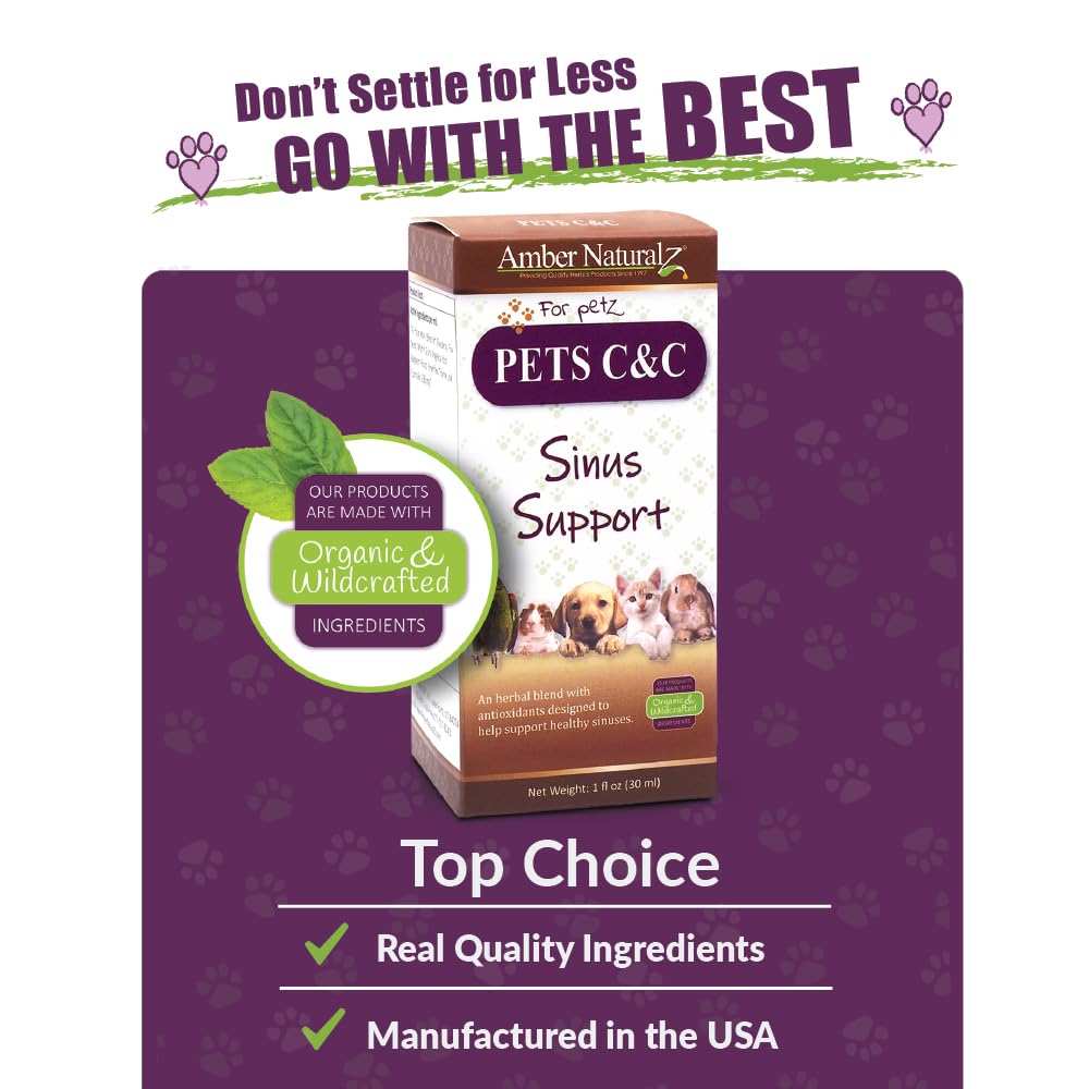 Amber NaturalZ Pet C&C Herbal Supplement for Dogs, Cats, Birds, Guinea Pigs, and Rabbits | Pet Herbal Supplement for Healthy Sinus | 1 Fluid Ounce Glass Bottle |Manufactured in The USA