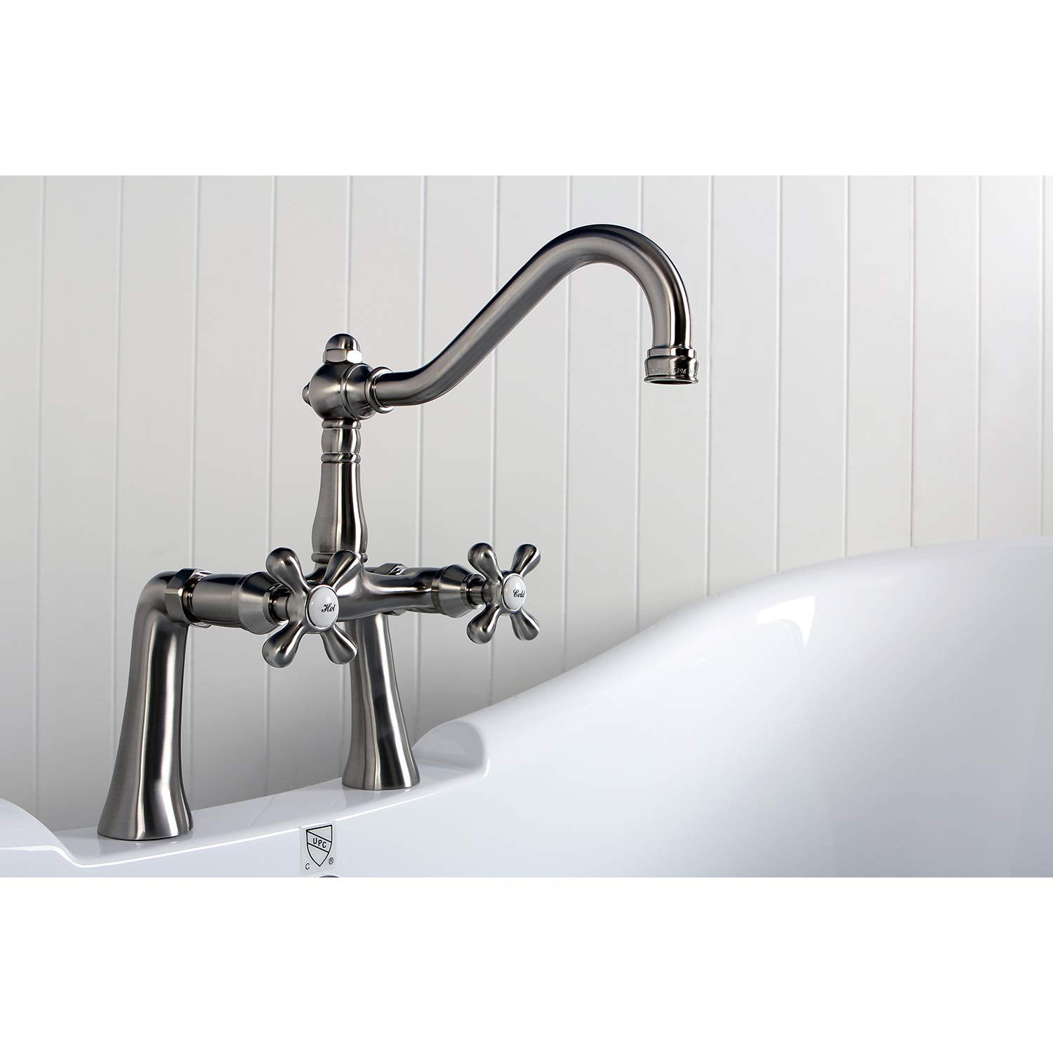 Kingston Brass KS3238AX Restoration Clawfoot Faucet with Handle, Brushed Nickel, 7 x 10.81 x 12.63