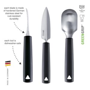 triangle Three-Piece Pumpkin Carving Set - Includes Stainless Steel Carving Saw, Angle Cutter & Scooper - GreenGrip Handle - Dishwasher Safe - Made in Germany