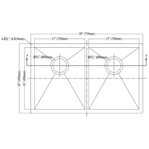 Dawn DSQ271616 Undermount Equal Double Square Sink, Polished Satin