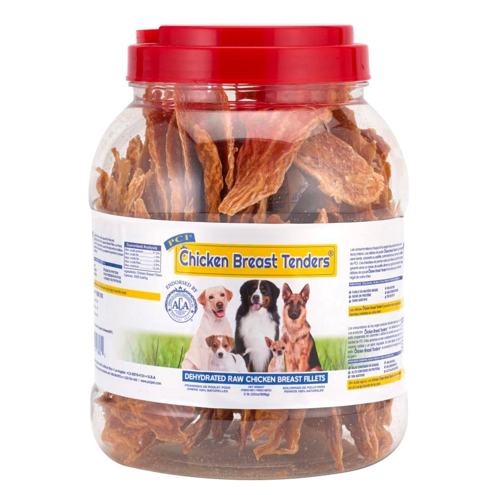 PCI Pet Center Inc. Chicken Breast Tenders Raw Dehydrated Chicken Breast Fillets Dog Treats, 2 Pound Container